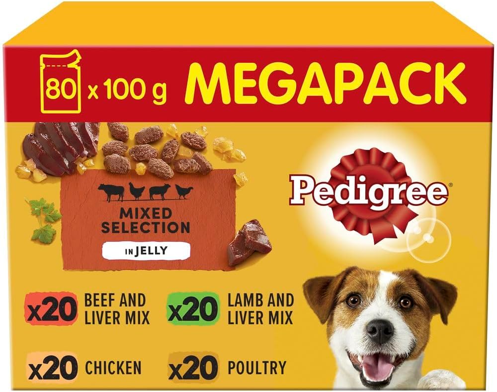 Pedigree Mixed Selection in Jelly 40 Pouches, Adult Wet Dog Food, Megapack (40 x 100 g)