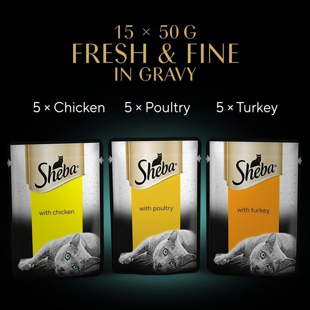 Sheba Cat Wet Food - Fresh and Fine - Cat Pouches Poultry in Gravy -3 x 15 x 50 g