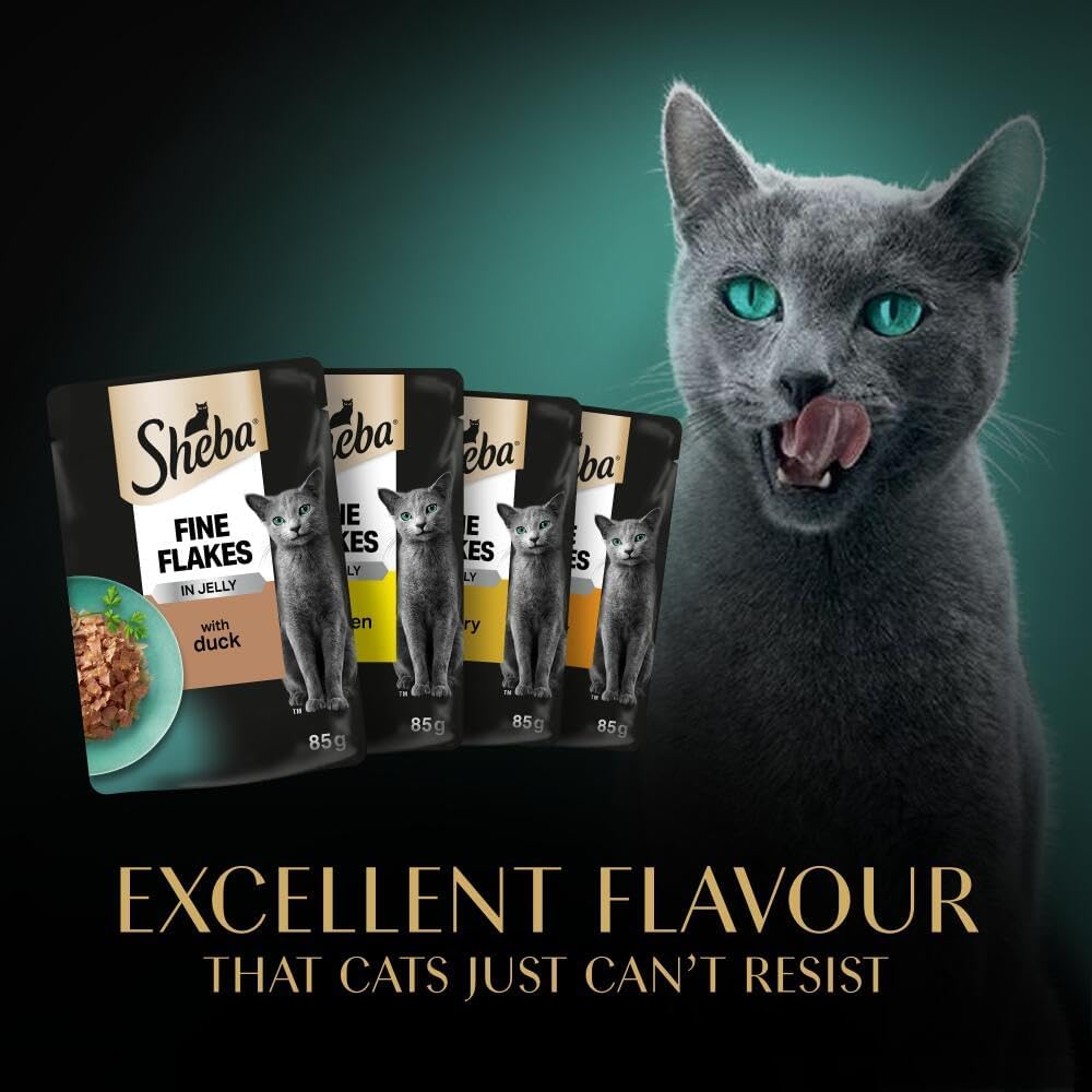 Sheba Fine Flakes Poultry Collection in Jelly 40 Pouches, Adult Wet Cat Food, Megapack (40 x 85 g)