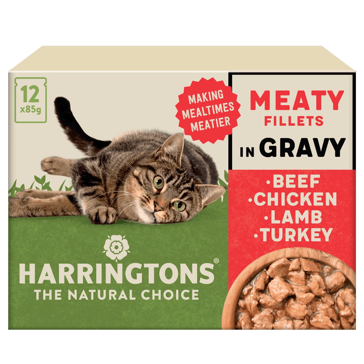 Harringtons Complete Wet Pouch Grain Free Hypoallergenic Adult Cat Food Mixed in Jelly Pack 40x85g - Beef, Chicken, Salmon & Tuna- Making Mealtimes Meatier