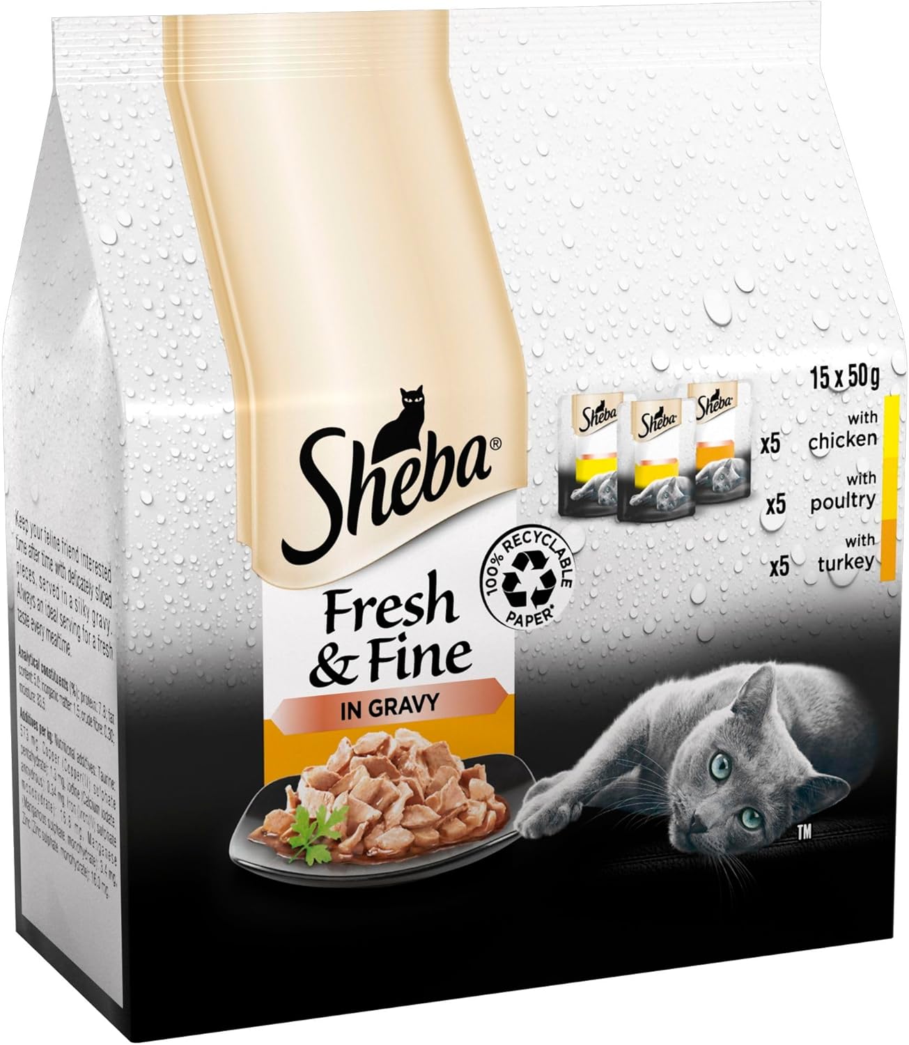 Sheba Cat Wet Food - Fresh and Fine - Cat Pouches Poultry in Gravy -3 x 15 x 50 g
