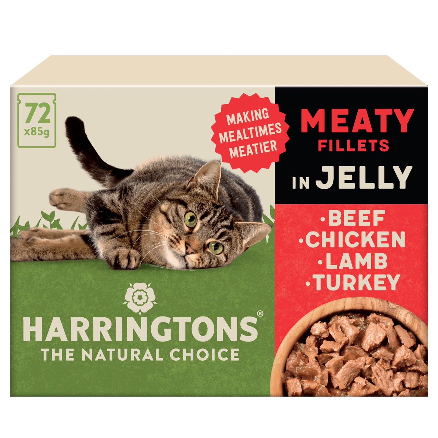 Harringtons Complete Wet Pouch Grain Free Hypoallergenic Adult Cat Food Mixed in Jelly Pack 40x85g - Beef, Chicken, Salmon & Tuna- Making Mealtimes Meatier