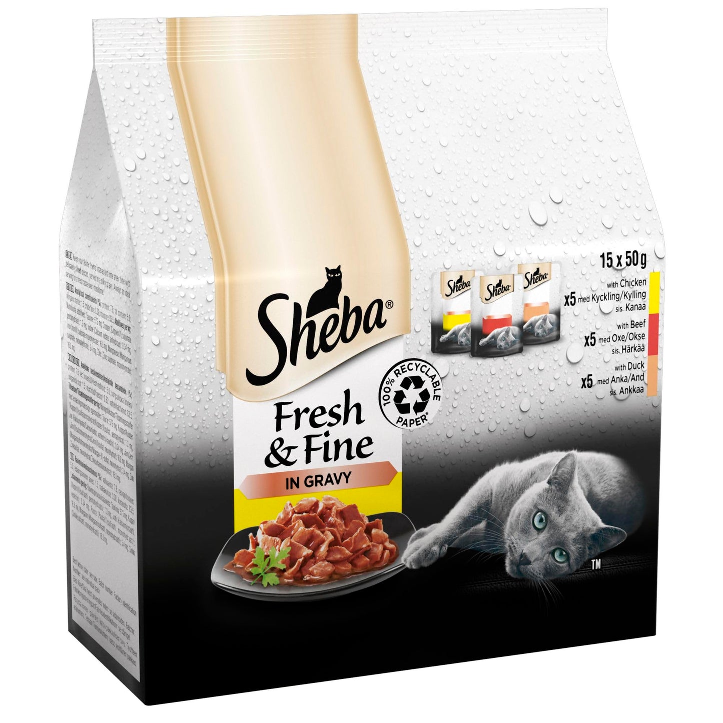 Sheba Cat Wet Food - Fresh and Fine - Cat Pouches Poultry in Gravy -3 x 15 x 50 g