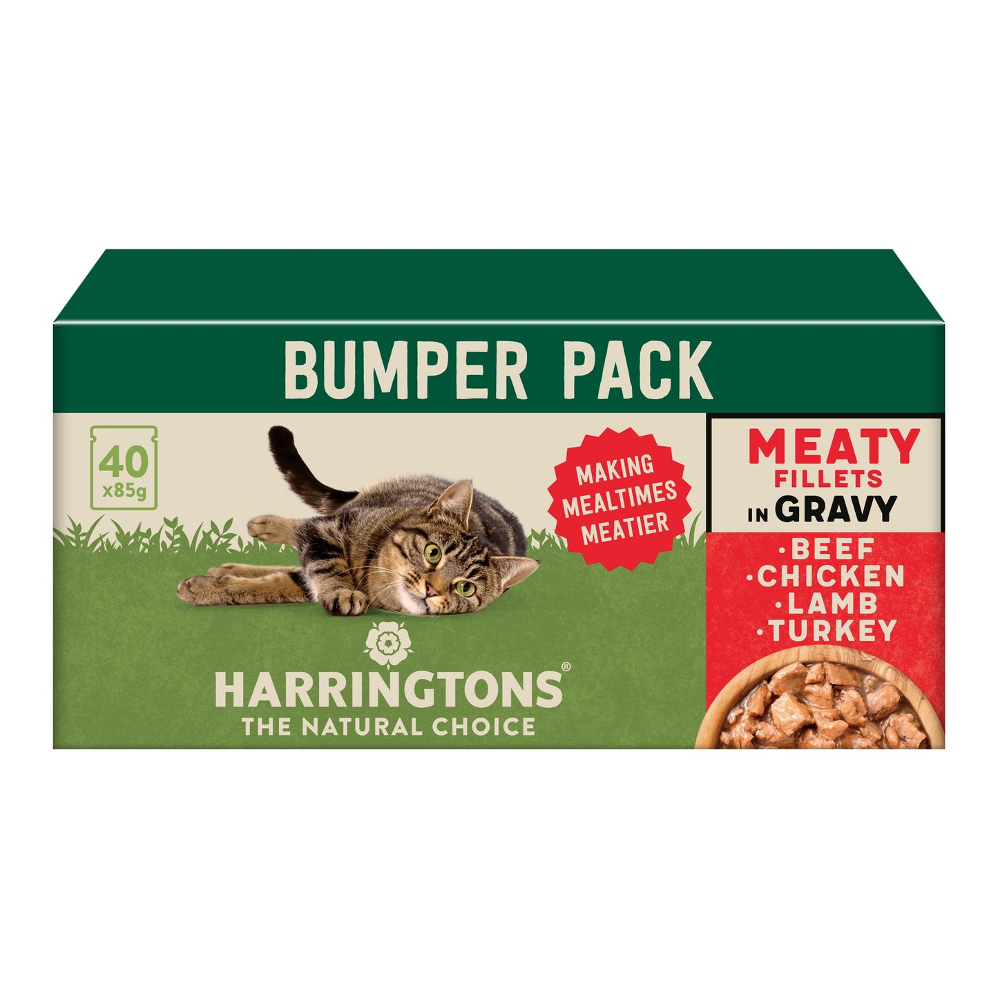 Harringtons Complete Wet Pouch Grain Free Hypoallergenic Adult Cat Food Mixed in Jelly Pack 40x85g - Beef, Chicken, Salmon & Tuna- Making Mealtimes Meatier