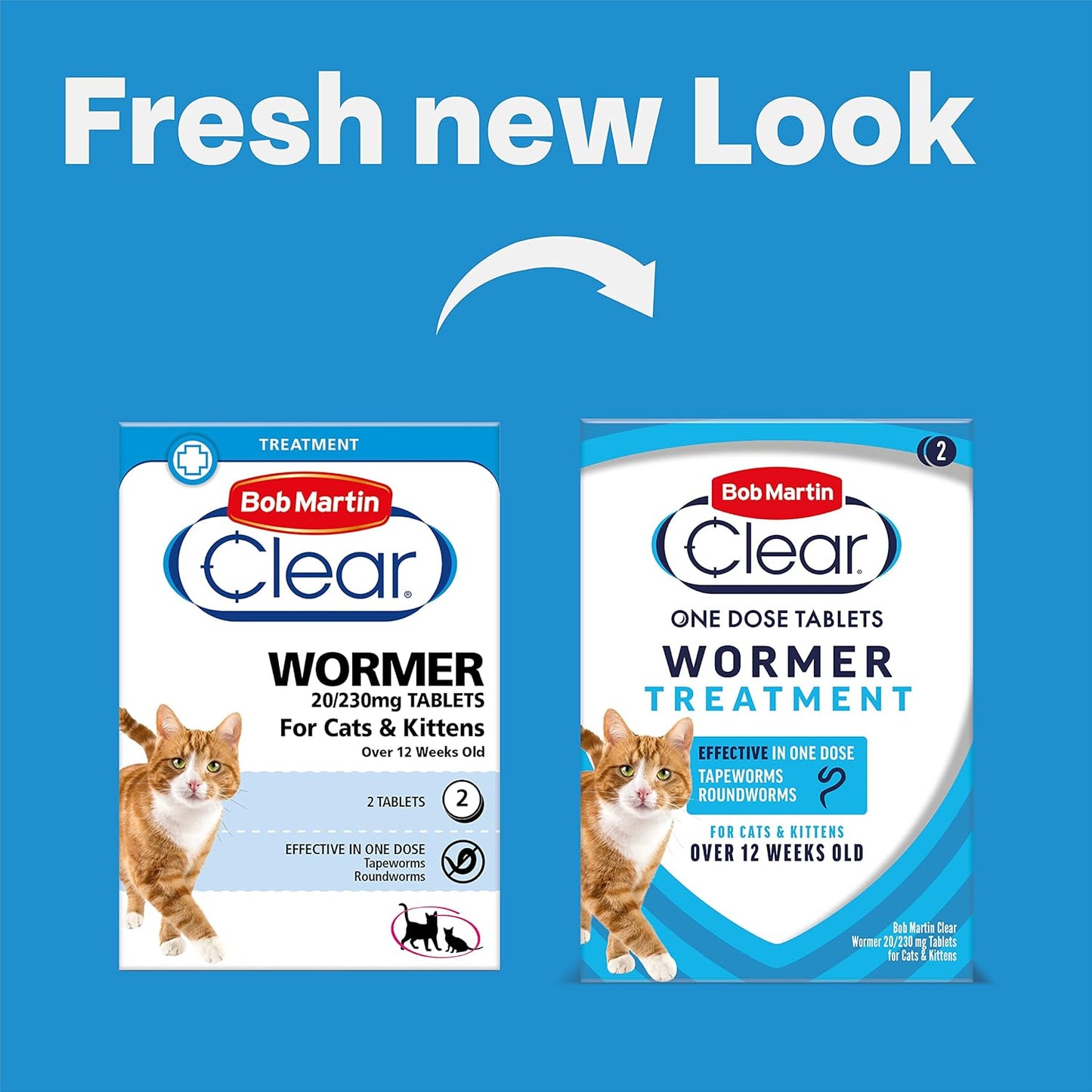 Bob Martin Clear Wormer Treatment for Cats (2 Tablets) - Suitable for Kittens, Clinically Proven Treatment