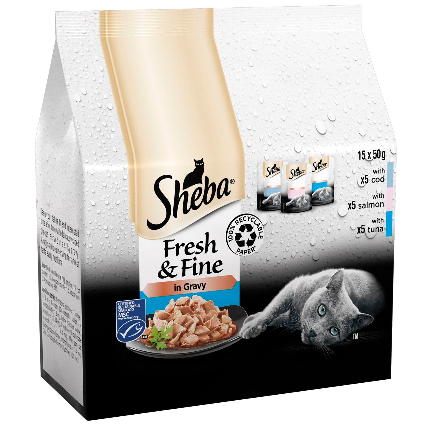 Sheba Cat Wet Food - Fresh and Fine - Cat Pouches Poultry in Gravy -3 x 15 x 50 g