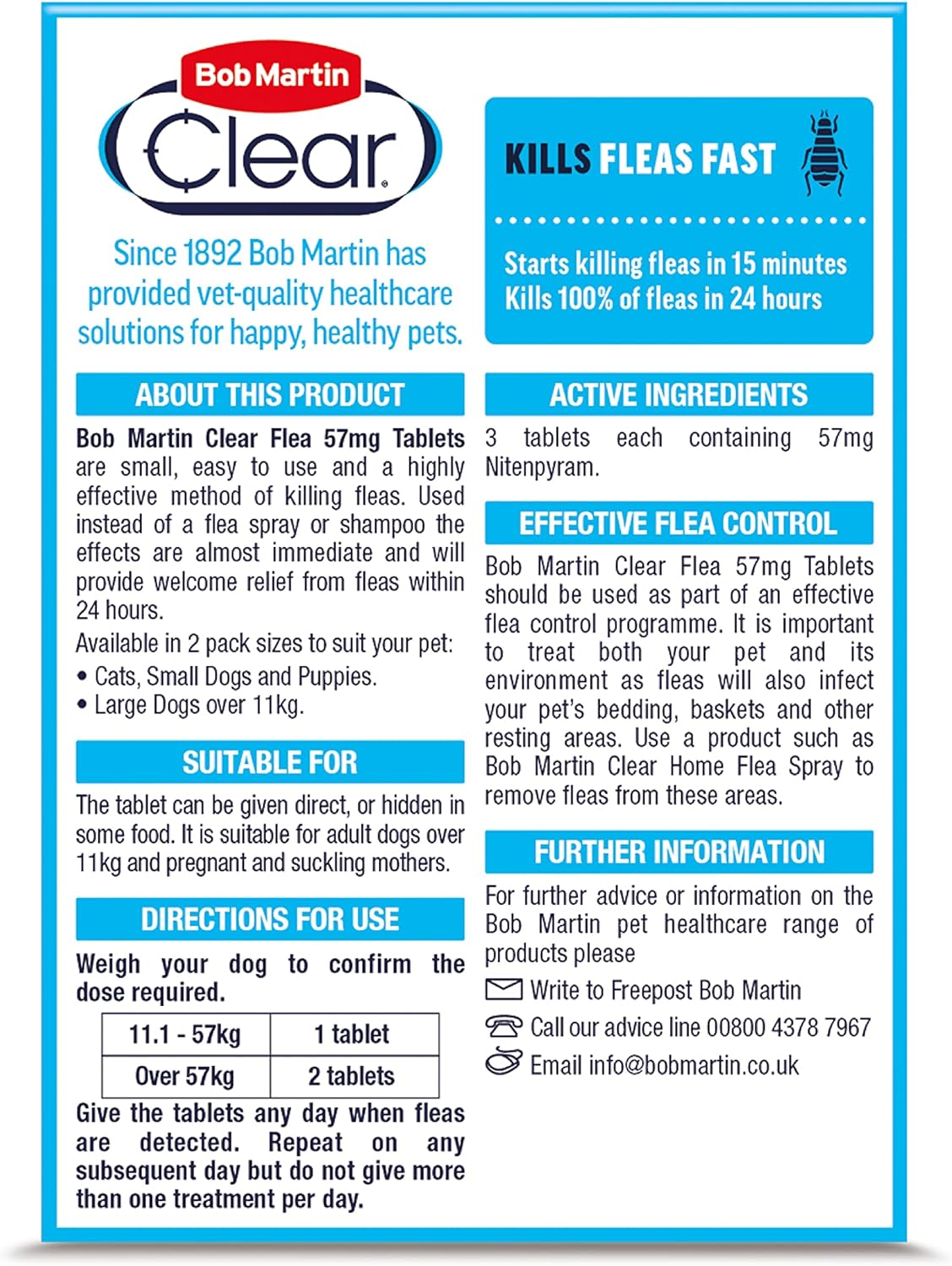 Bob Martin Clear Flea Treatment for Large Dogs (3 Tablets) - Kills 100 Percent of Fleas within 24 Hours (over 11kg)