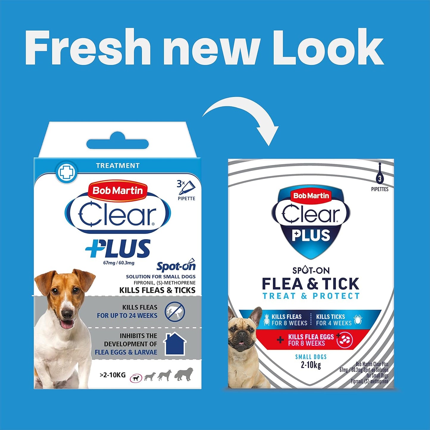 Bob Martin Clear Plus Spot On Flea Treatment for Small Dogs (2-10kg) - Kills Fleas, Ticks, Lice and Flea Eggs (3 Pipettes)