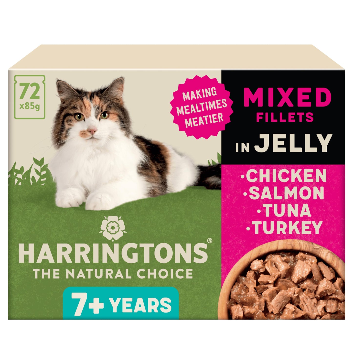 Harringtons Complete Wet Pouch Grain Free Hypoallergenic Adult Cat Food Mixed in Jelly Pack 40x85g - Beef, Chicken, Salmon & Tuna- Making Mealtimes Meatier