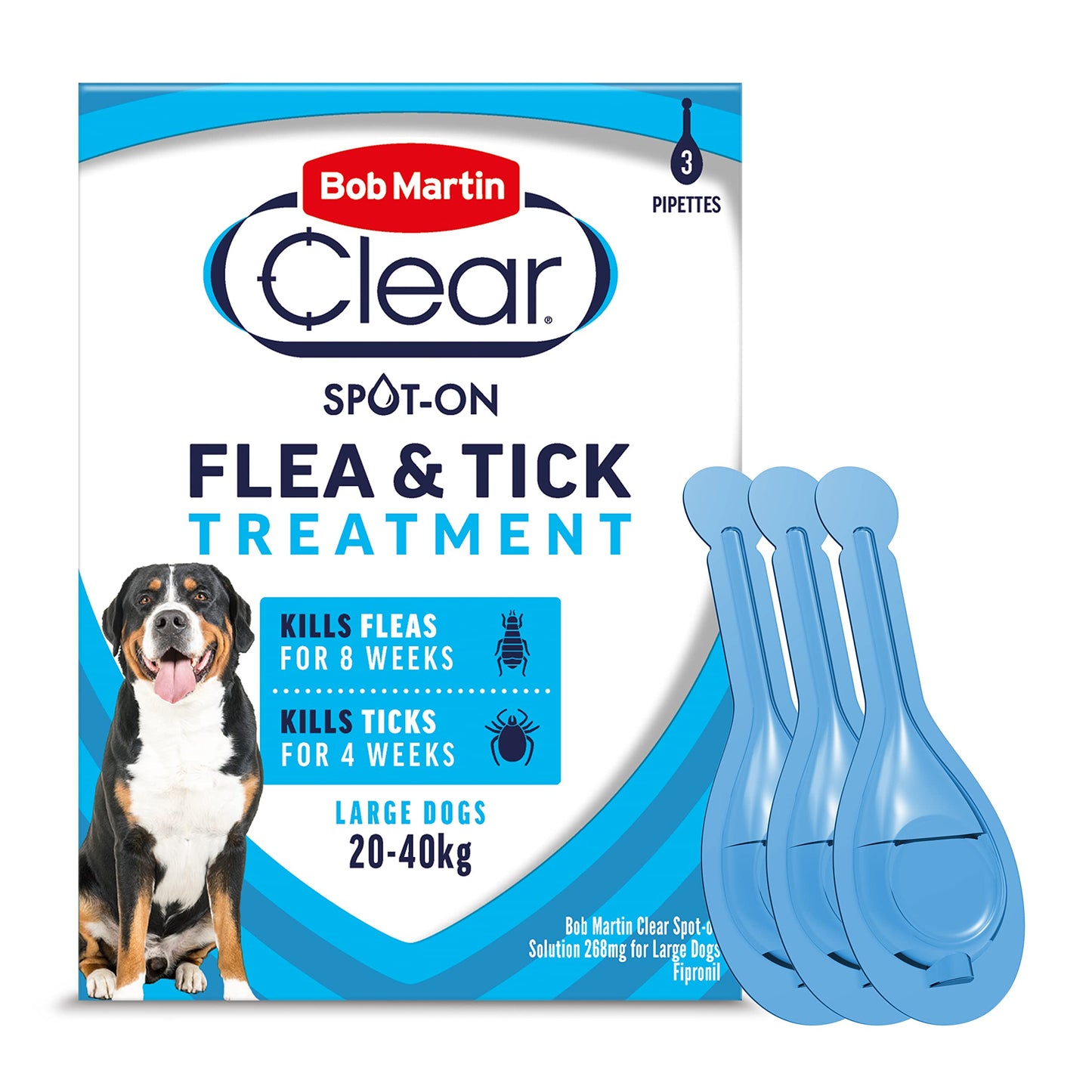 Bob Martin Clear Plus Spot On Flea Treatment for Small Dogs (2-10kg) - Kills Fleas, Ticks, Lice and Flea Eggs (3 Pipettes)