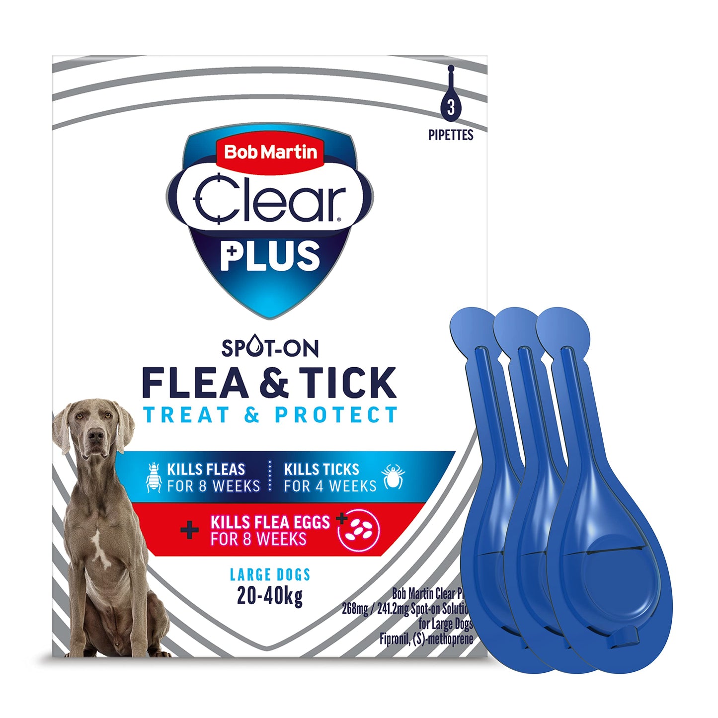 Bob Martin Clear Plus Spot On Flea Treatment for Small Dogs (2-10kg) - Kills Fleas, Ticks, Lice and Flea Eggs (3 Pipettes)