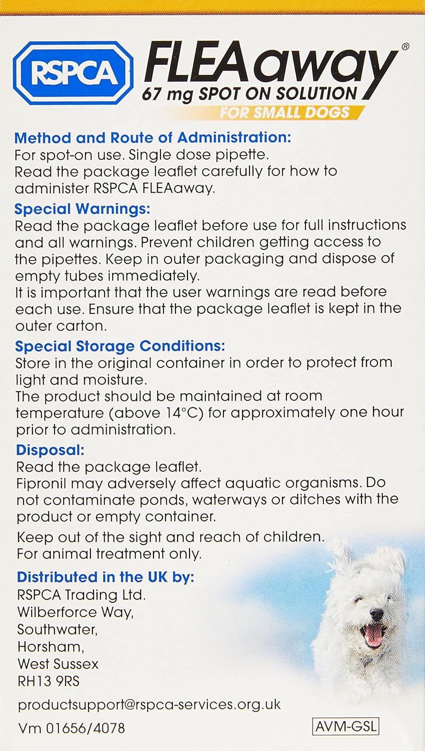 RSPCA FleaAway Spot On Solution for Small Dogs, 67 mg Yellow