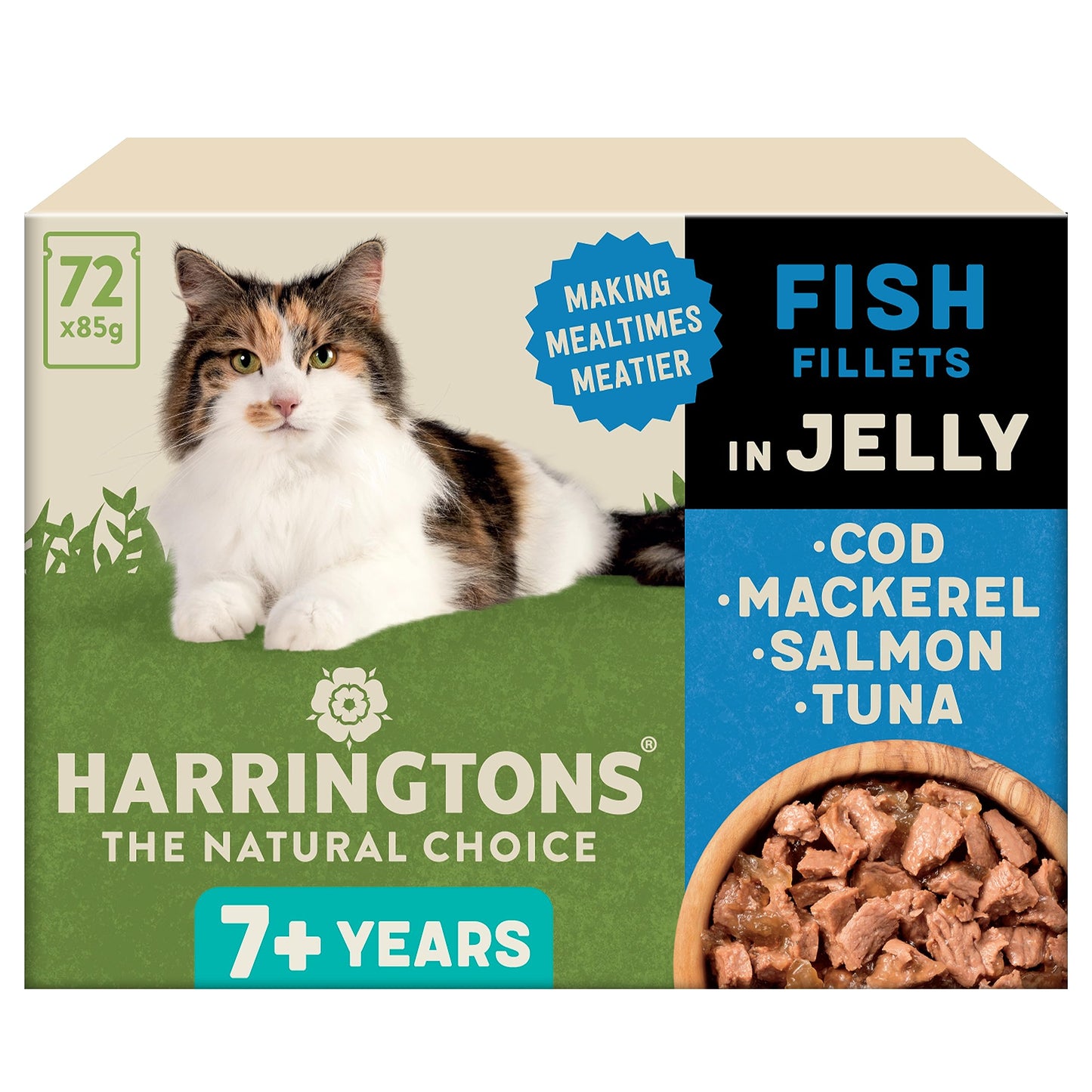 Harringtons Complete Wet Pouch Grain Free Hypoallergenic Adult Cat Food Mixed in Jelly Pack 40x85g - Beef, Chicken, Salmon & Tuna- Making Mealtimes Meatier