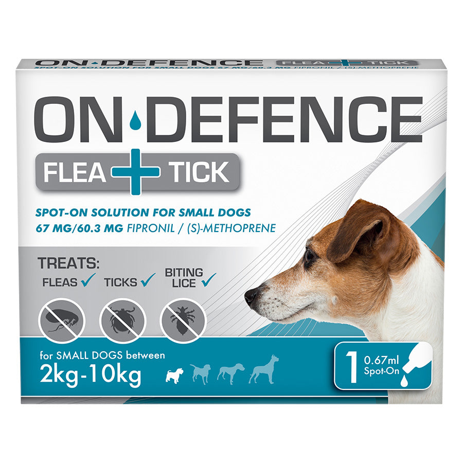 On defence flea and tick spot on solution for small dogs 2kg-10kg 3 pipettes
