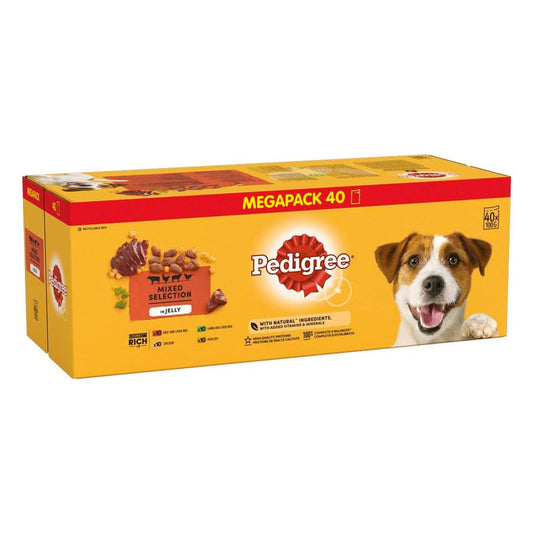 Pedigree Mixed Selection in Jelly 40 Pouches, Adult Wet Dog Food, Megapack (40 x 100 g)