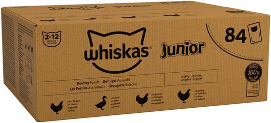 Whiskas Junior Poultry Selection in Jelly 84 Pouches, Wet Kitten & Cat Food, Selection of Chicken, Duck, Poultry & Turkey, Megapack (84 x 85 g)