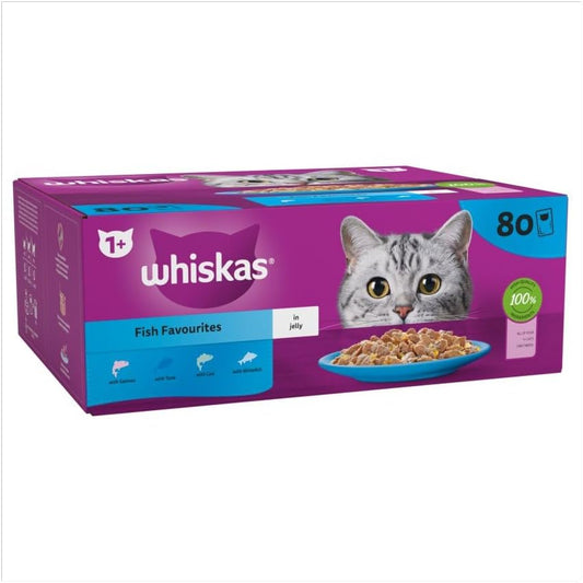 whiskas 1+ Fish Favourites Adult Wet Cat Food Pouches in Jelly 80 × 85g Pouches (1+ Fish Favourites)
