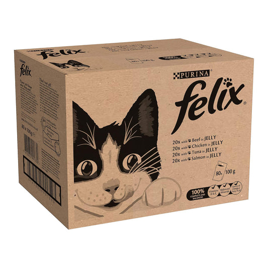 Felix Mixed Selection in Jelly Cat Food, 100 g x 80 Pouches