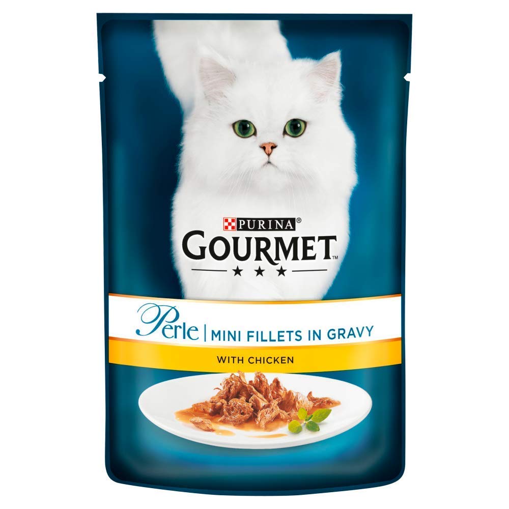 Gourmet Perle Adult Wet Cat Food Ocean Delicacies in Gravy with Salmon, Tuna, Plaice, Whitefish 4 x 12 x 85g Packs