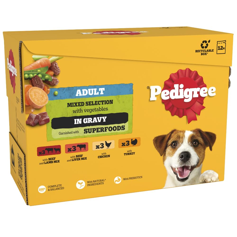 Pedigree Mixed Selection in Gravy 40 Pouches, Adult Wet Dog Food, Megapack (40 x 100 g)