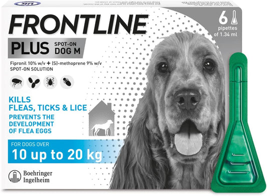 FRONTLINE Plus Flea & Tick Treatment for Medium Dogs (10-20 kg) - 6 Pipettes