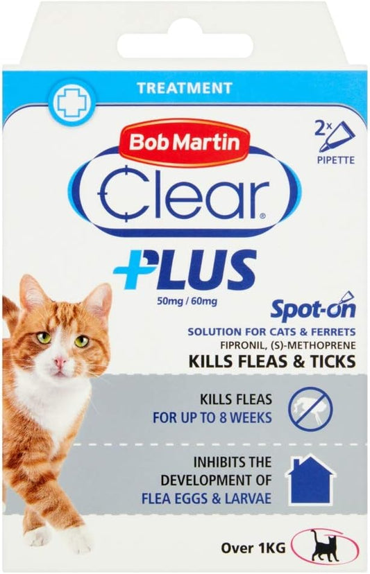 Bob Martin Clear Plus 50mg / 60mg Spot-On Solution for Cats & Ferrets Treatment Over 1kg