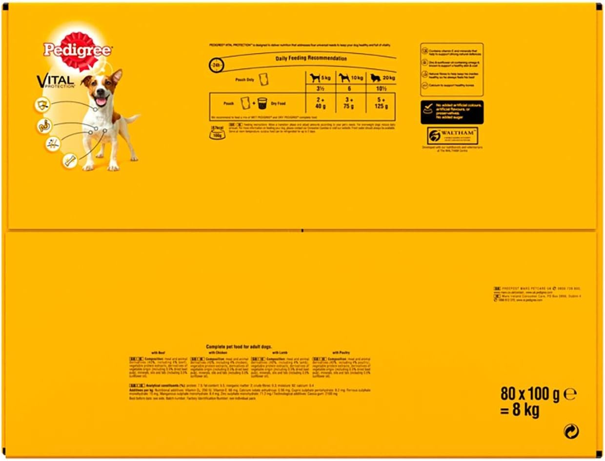 Pedigree Dog Pouches Mixed Selection in Jelly, Chicken, 80 x 100g