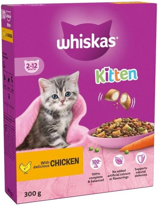 Whiskas 2-12 Month Kitten Complete Dry Food With Delicious Chicken 300g (Pack of 6)