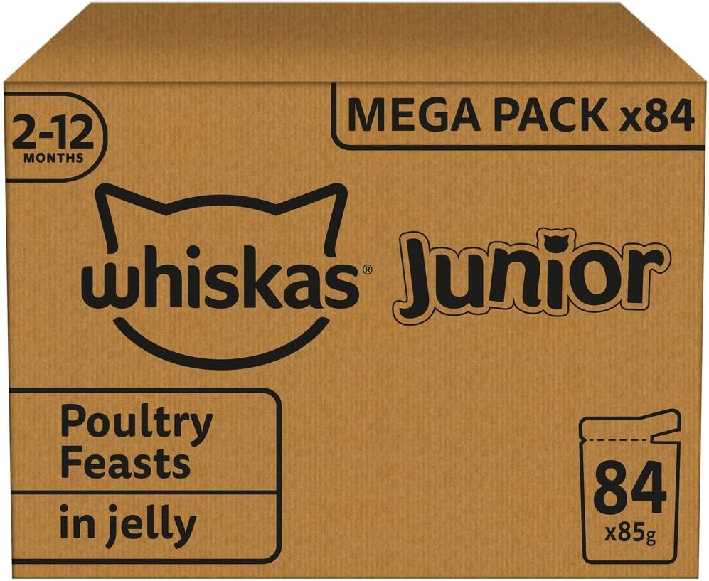 Whiskas Junior Poultry Selection in Jelly 84 Pouches, Wet Kitten & Cat Food, Selection of Chicken, Duck, Poultry & Turkey, Megapack (84 x 85 g)