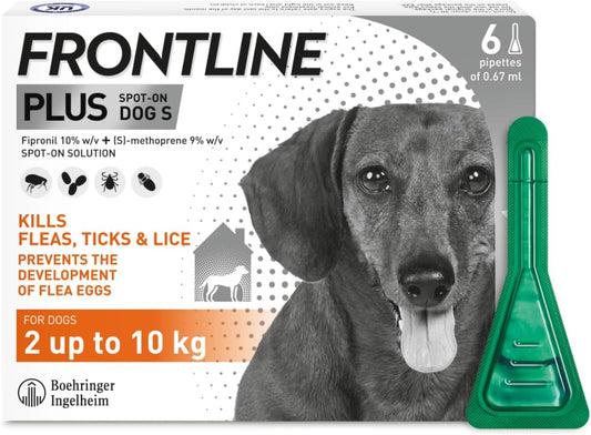FRONTLINE Plus Flea & Tick Treatment for Small Dogs (2-10 kg) - 6 Pipettes