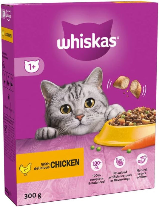 Whiskas 1+ Adult Cat Dry Food Chicken 300g (Pack of 6)