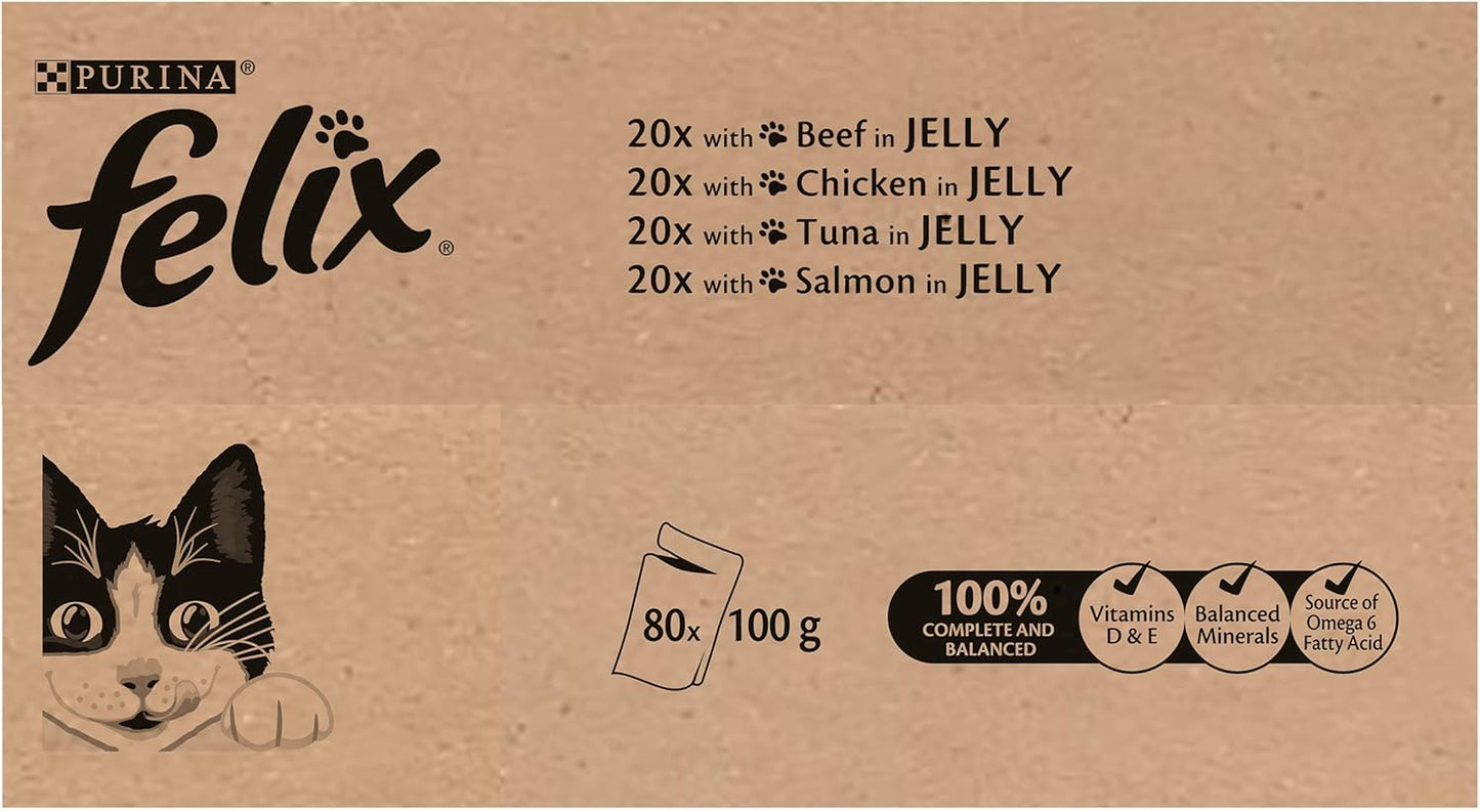 Felix Mixed Selection in Jelly Cat Food, 100 g x 80 Pouches
