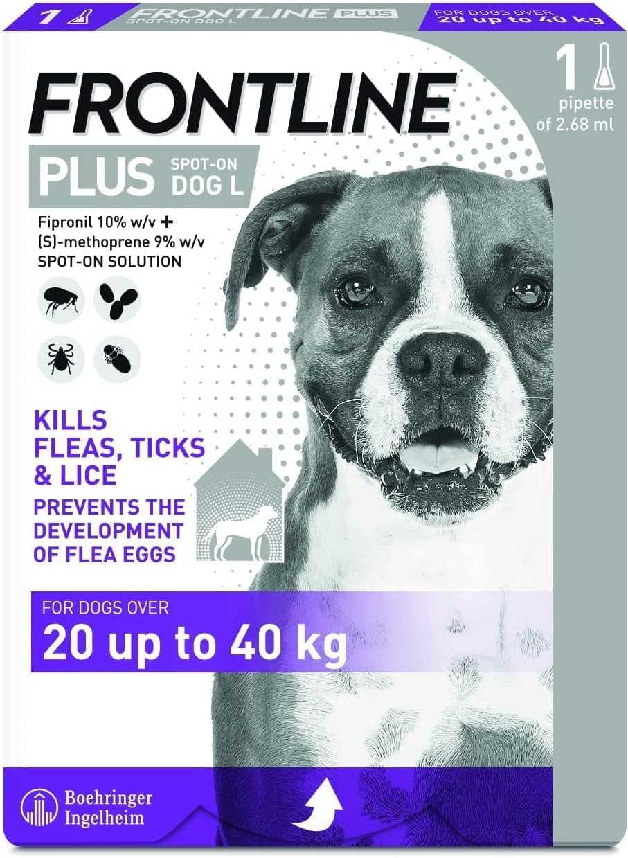 Frontline Plus For Dogs 20 to 40kg - 1 Pipette, Flea And Tick Treatment For Dogs, Frontline Flea Treatment For Dogs, Frontline Spot On For Dogs, Frontline For Dogs