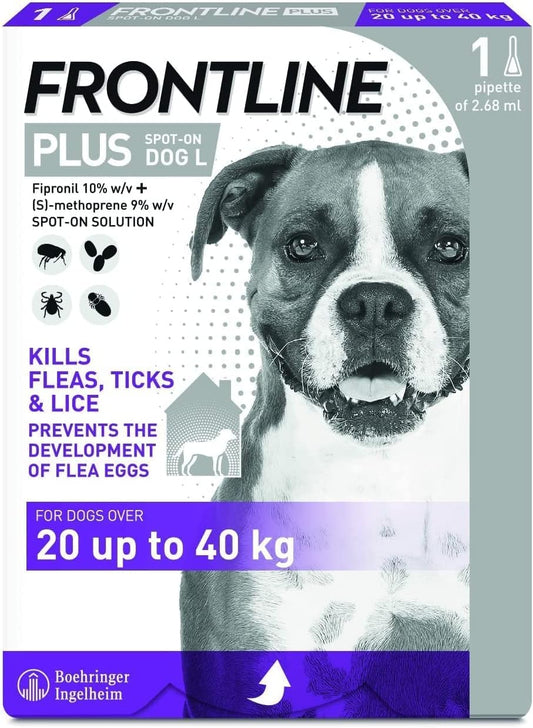 Frontline Plus For Dogs 20 to 40kg - 1 Pipette, Flea And Tick Treatment For Dogs, Frontline Flea Treatment For Dogs, Frontline Spot On For Dogs, Frontline For Dogs