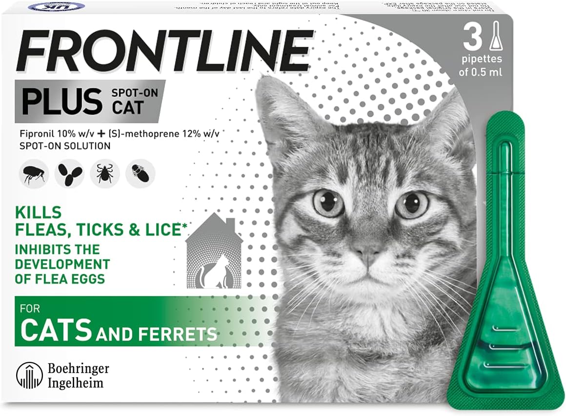 FRONTLINE Plus Flea & Tick Treatment for Cats and Ferrets - 3 Pipettes