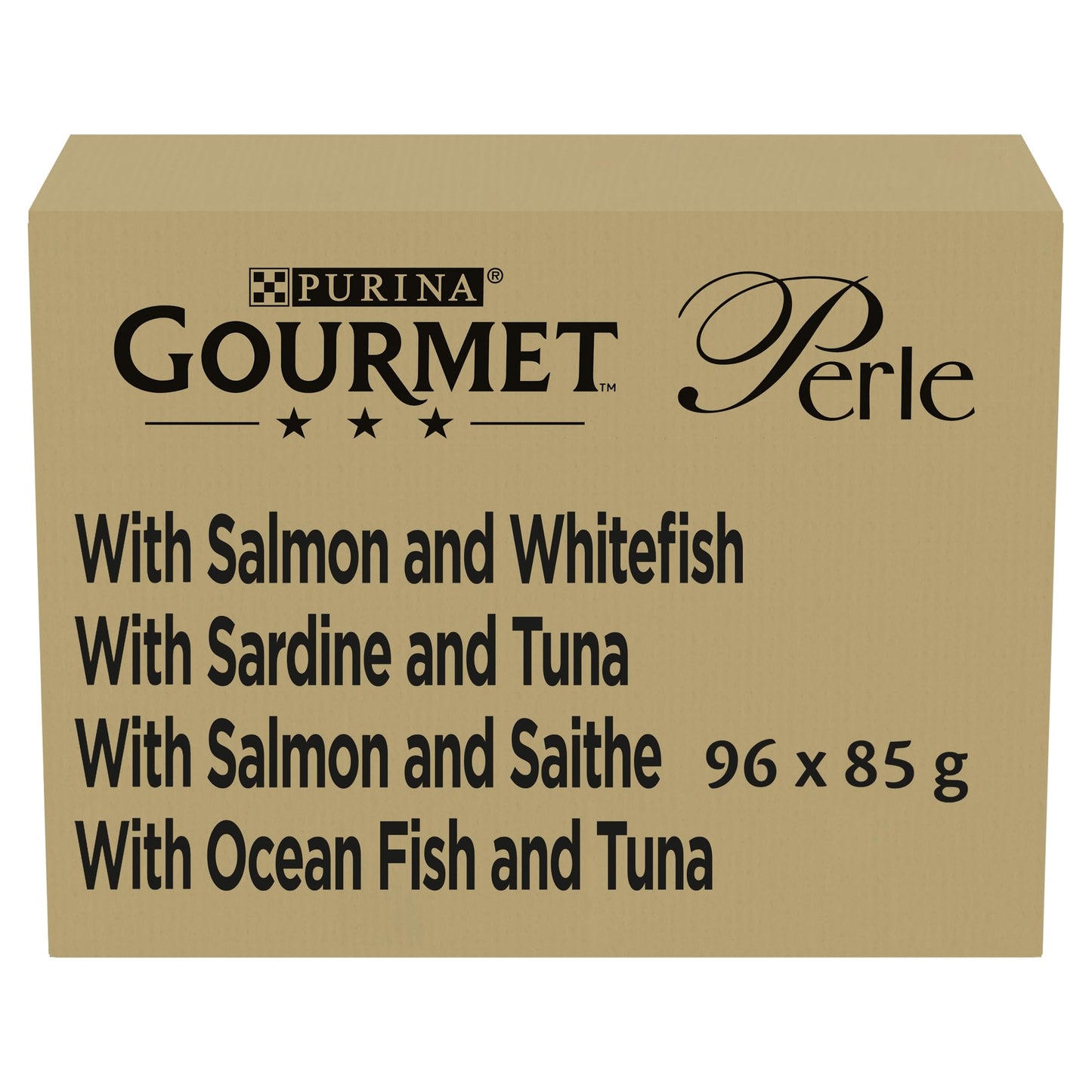Gourmet Perle Adult Wet Cat Food Ocean Delicacies in Gravy with Salmon, Tuna, Plaice, Whitefish 4 x 12 x 85g Packs