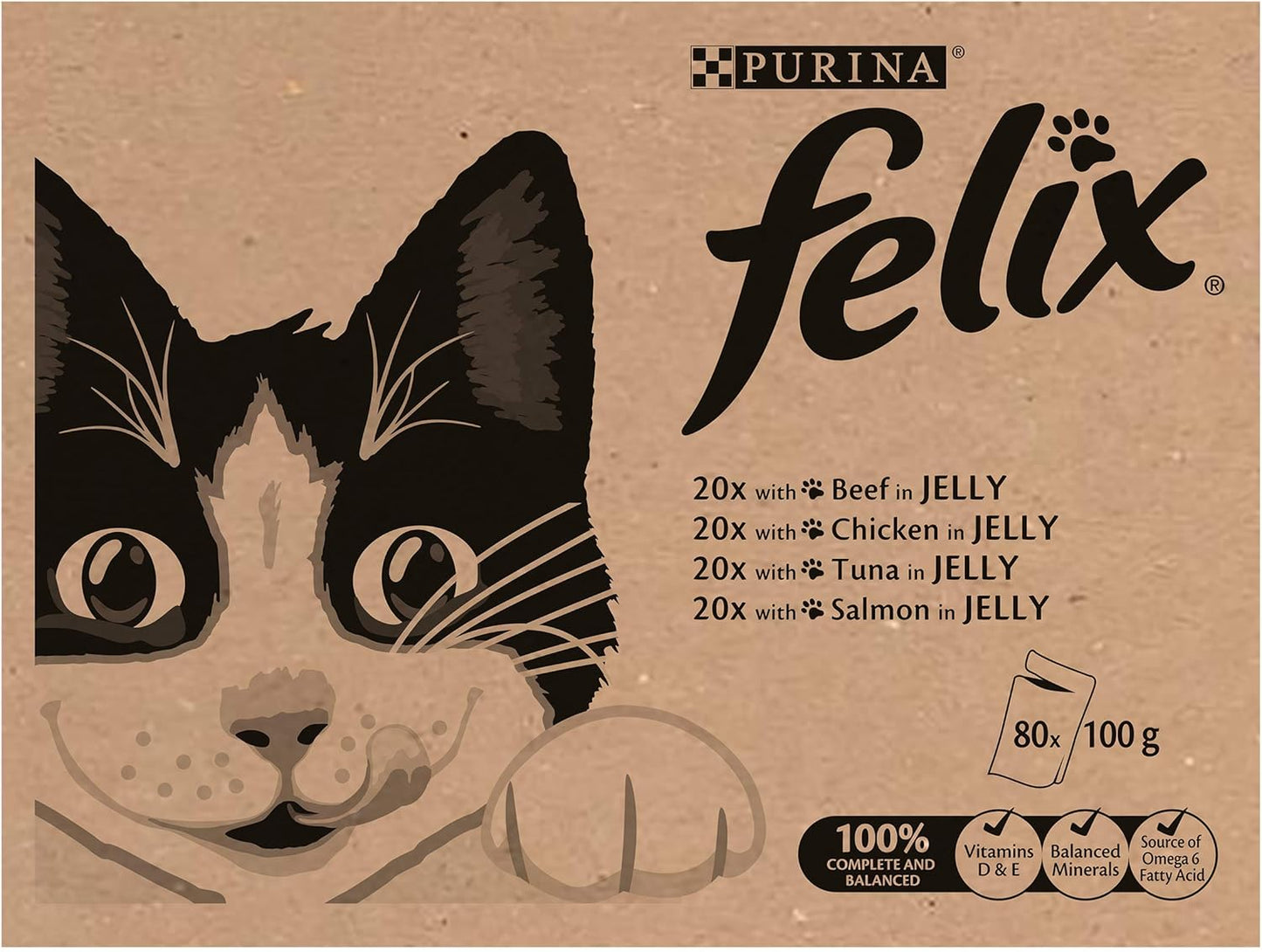 Felix Mixed Selection in Jelly Cat Food, 100 g x 80 Pouches